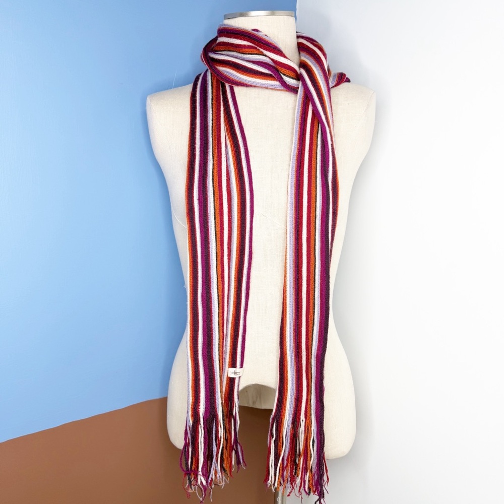 Smartwool Striped Multicolor Red Purple Orange Scarf With Fringe